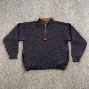 VINTAGE Early Winters Wool Pullover Sweater Adult Large Blue Knit Zip 90s VTG